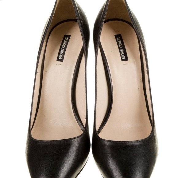 NWOB Giorgio Armani Size 38.5 Black Leather Round Toe Wedge Heel - Picture 3 of 16